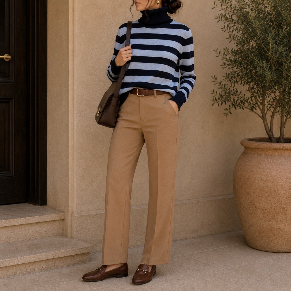 Gap Turtleneck Cotton Cashmere Sweater XL Navy Blue Striped Preppy Dark Academia